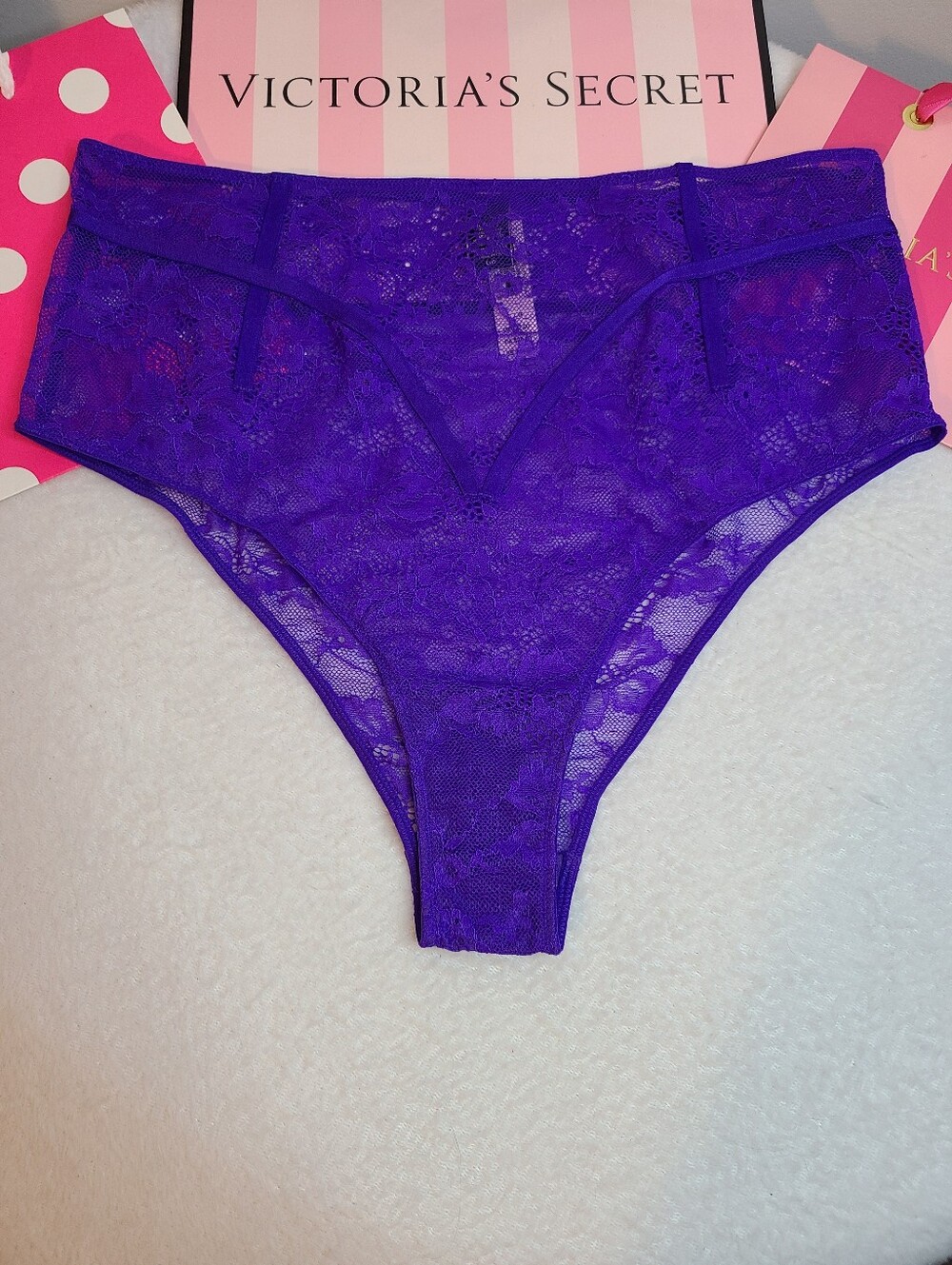 Y2K VS Very Sexy Sheer Lace High Waist Cheeky Panty Size Lg Purple
